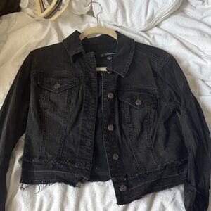 INC International Concepts Black Distressed Crop Denim Jacket